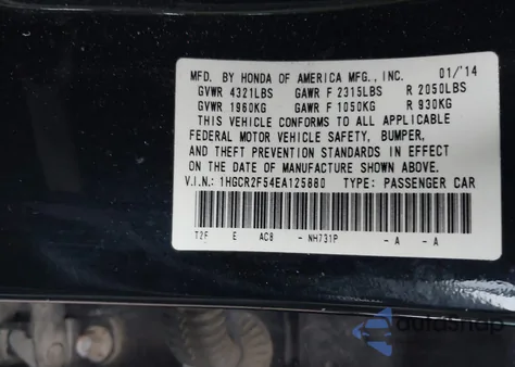 2014 Honda Accord Sport z USA, uszkodzony, nr VIN 1HGCR2F54EA125880